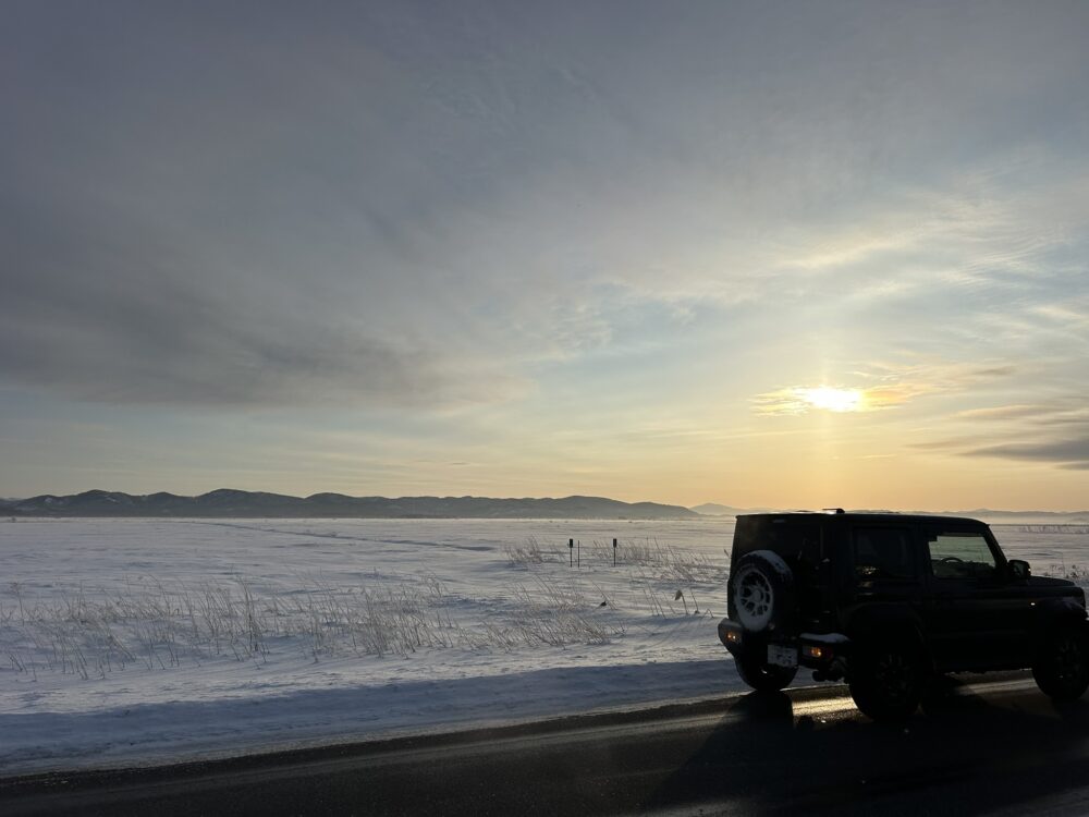 夕方の道北の道路