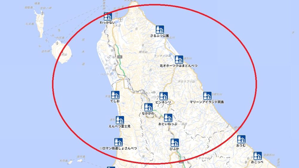 道北の道の駅11か所の地図イメージ